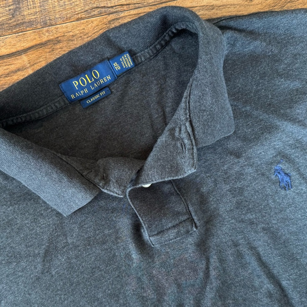 Polo Ralph Lauren Classic Fit Polo Shirt XL Gray Blue Pony Logo - Picture 1 of 3